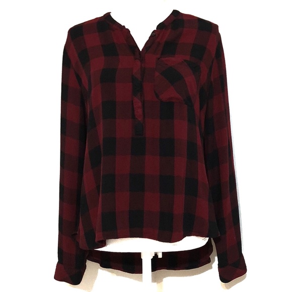 a.n.a Tops - a.n.a. Red And Black Plaid High Low Shirt